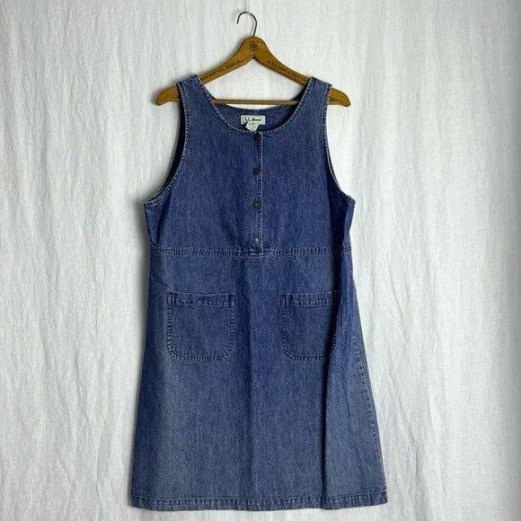 ll bean denim dress Vintage Ll Bean Denim Dress House Dress Blue Button 90s Long Sleeve Cotton  Midi